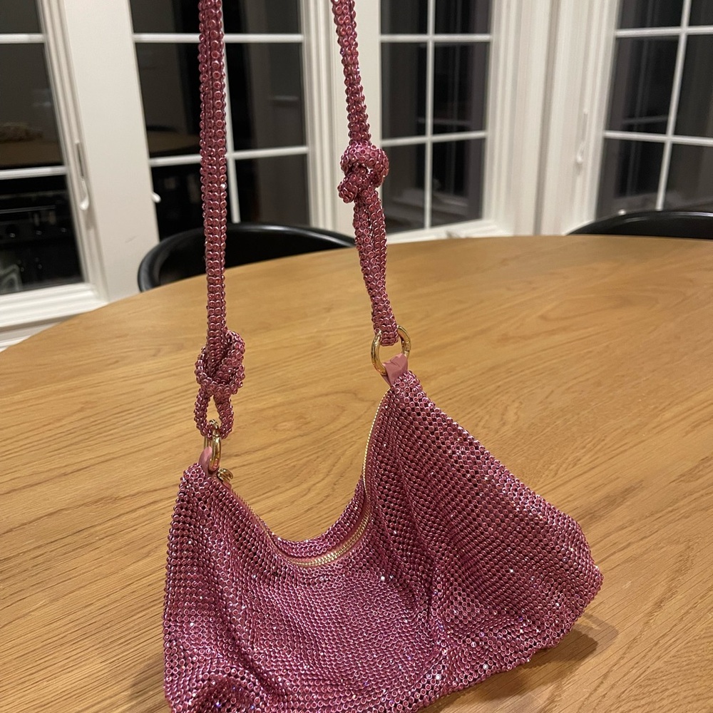 Pink Glo Mesh chain mail sparkle evening Bag - Picture 3 of 6
